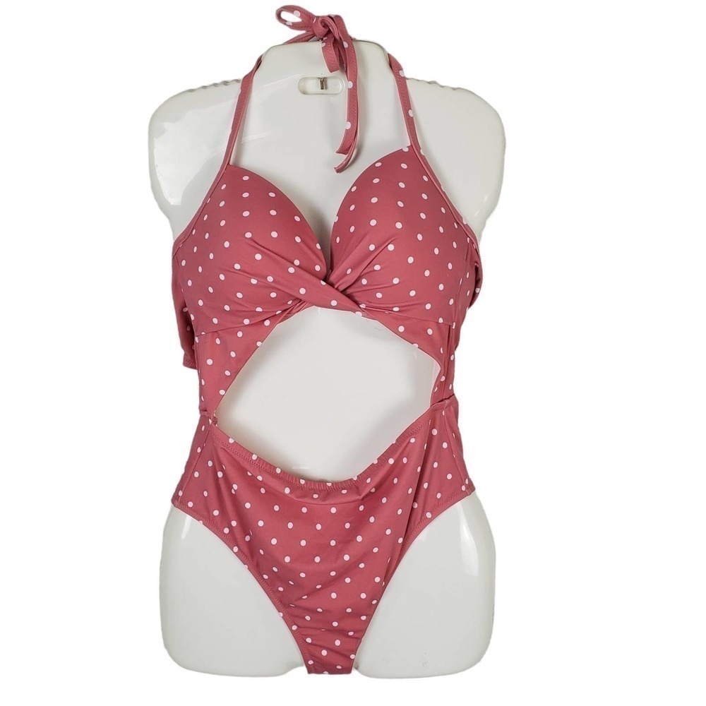 Shade & Shore Women Cut Out One Piece Polka Dot Swimwear Bathing Suit Size 36C